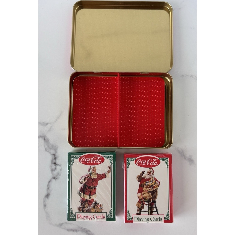 Vintage Coca Cola Santa Playing Cards 1994 Nostalgia Ltd Ed Two Sealed Decks Tin - Picture 5 of 8